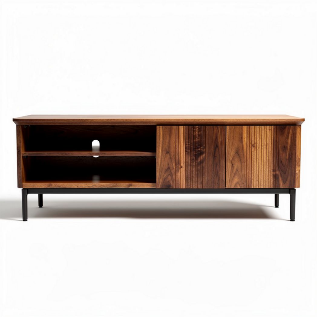 Mobile TV in legno di noce con ripiani aperti e chiusi – 180 x 40 x 50 cm