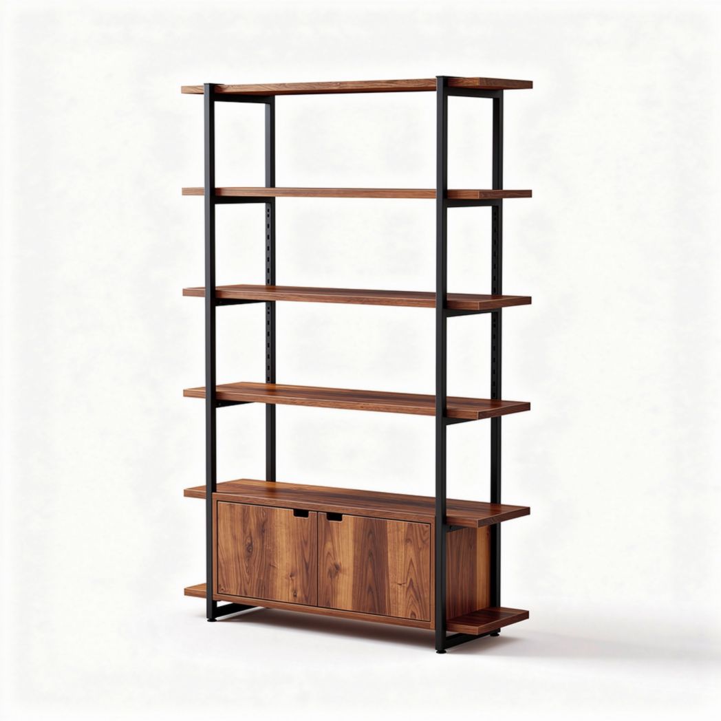 Libreria in legno e metallo per soggiorno o ufficio – 180 x 80 x 40 cm