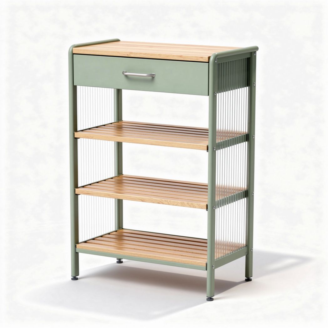 Mobile con ripiani in metallo e legno per soggiorno – 60 x 40 x 80 cm
