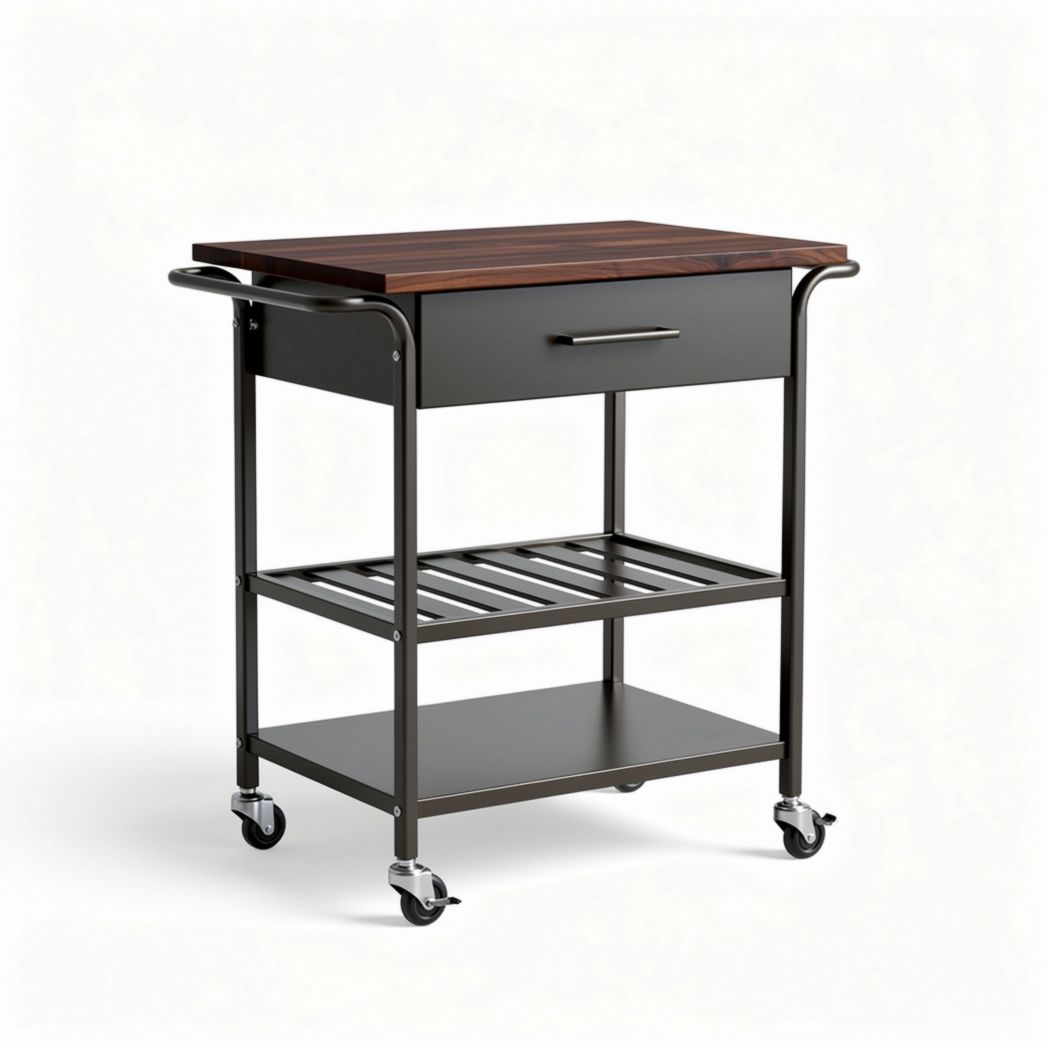 Carrello da cucina con cassetto e ripiano inferiore in metallo – 80 x 60 x 90 cm