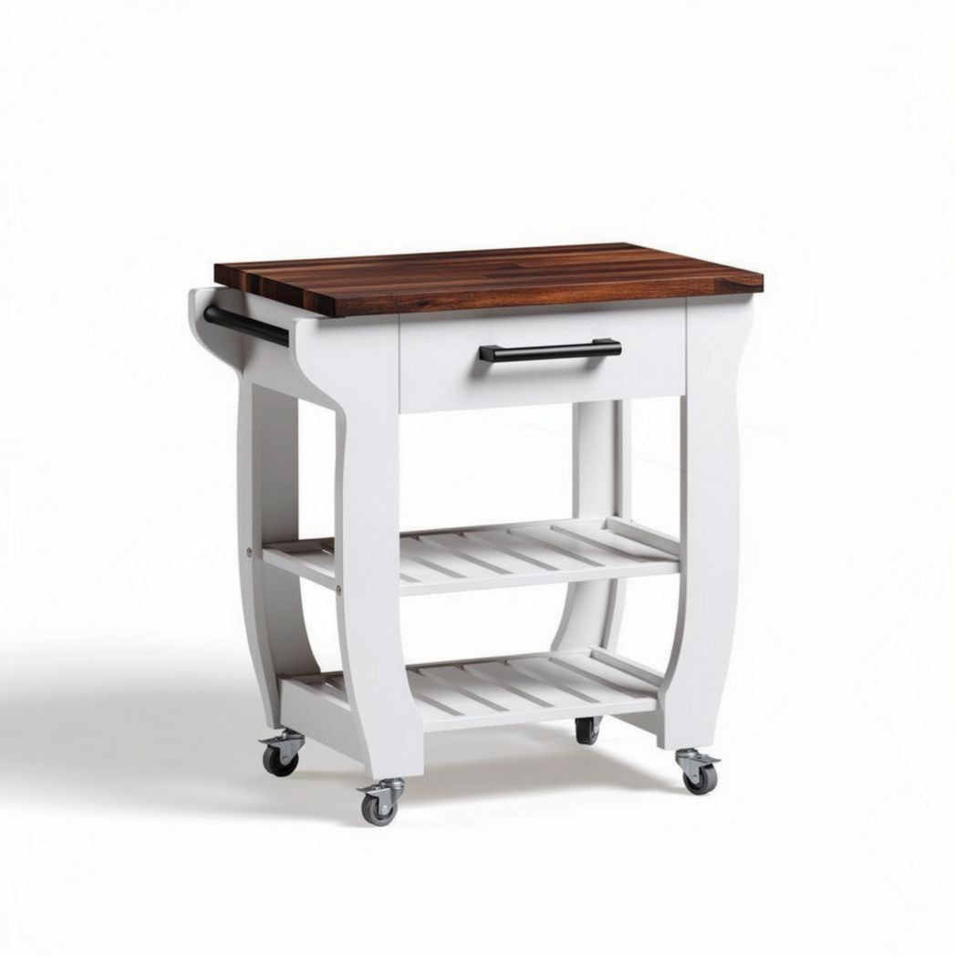 Carrello da cucina con ripiano in legno e struttura in metallo per preparazione alimenti – 80 x 50 x 85 cm