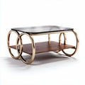 Tavolino da caffè in metallo e legno con ripiano in vetro – 100 x 60 x 45 cm